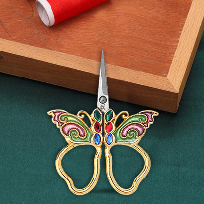 Vintage Butterfly Shape Embroidery Craft Scissors 10.9x5.9cm (Gold Purple Green)