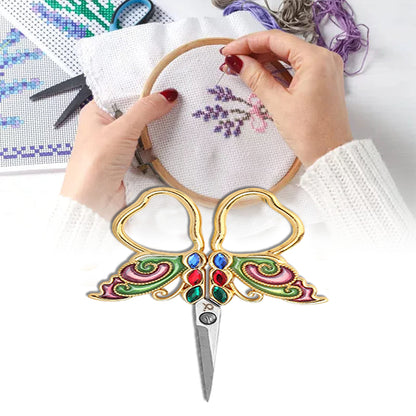 Vintage Butterfly Shape Embroidery Craft Scissors 10.9x5.9cm (Gold Purple Green)