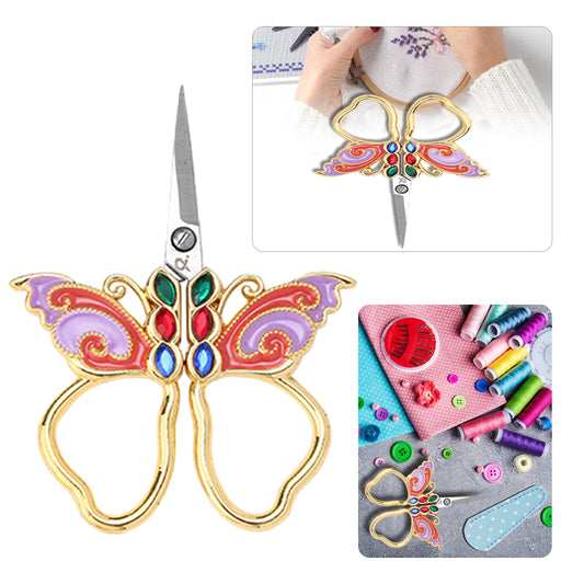 Vintage Butterfly Shape Embroidery Craft Scissors 10.9x5.9cm (Gold Purple Red)