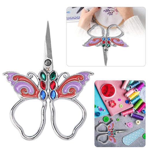 Vintage Butterfly Shape Embroidery Craft Scissor 10.9x5.9cm(Silver Purple Green)