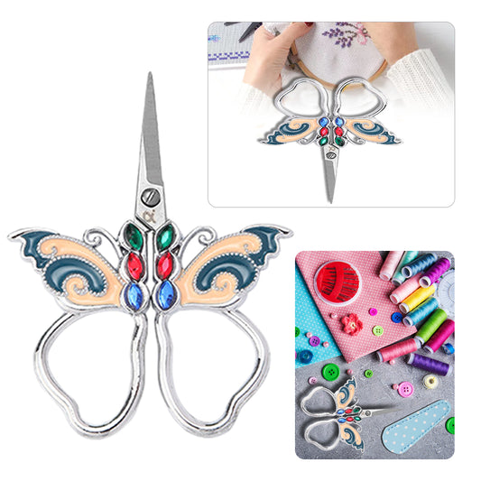 Vintage Butterfly Shape Embroidery Craft Scissors 10.9x5.9cm (Silver Purple Red)