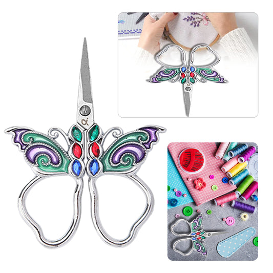 Vintage Butterfly Shape Embroidery Craft Scissors 10.9x5.9cm (Silver Blue Pink)