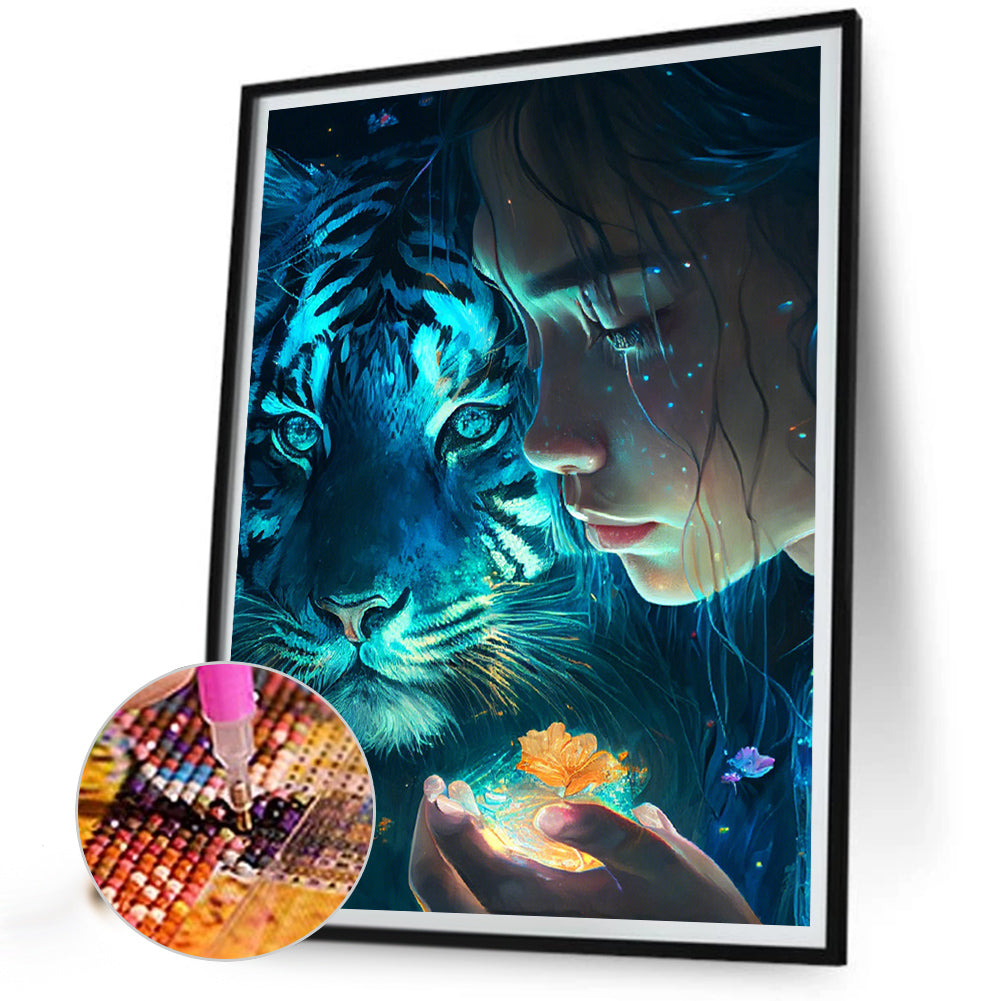 Beauty And Tiger - Full AB Round Drill Diamond Painting 40*55CM