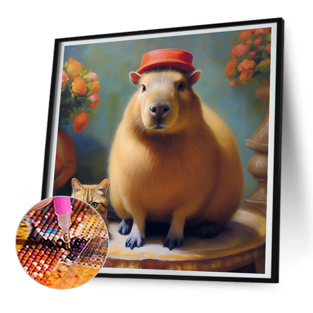 Capybara And Cat - Full Round Drill Diamond Painting 30*30CM