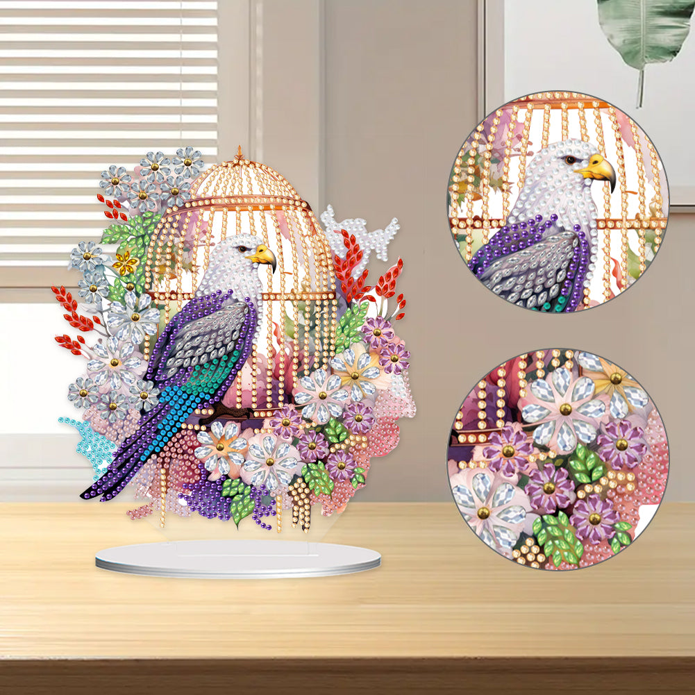 Acrylic Flowers Bird Cage Diamond Painting Tabletop Ornamen for Office Decor