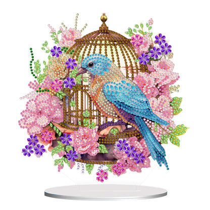 Acrylic Flowers Bird Cage Diamond Painting Tabletop Ornamen for Office Decor