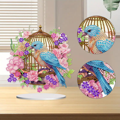 Acrylic Flowers Bird Cage Diamond Painting Tabletop Ornamen for Office Decor