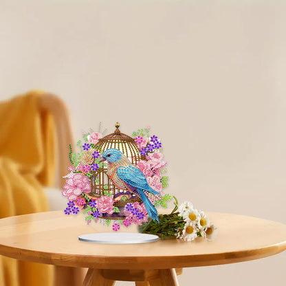 Acrylic Flowers Bird Cage Diamond Painting Tabletop Ornamen for Office Decor