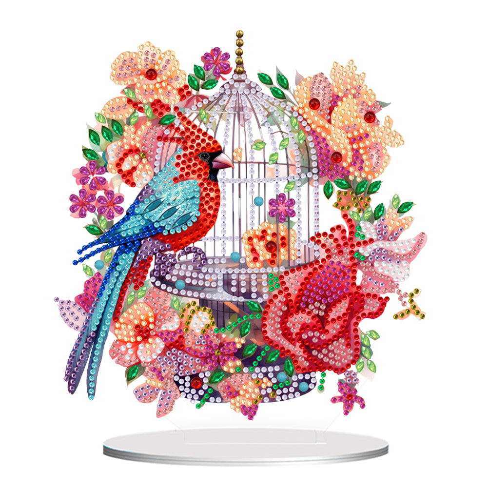 Acrylic Flowers Bird Cage Diamond Painting Tabletop Ornamen for Office Decor