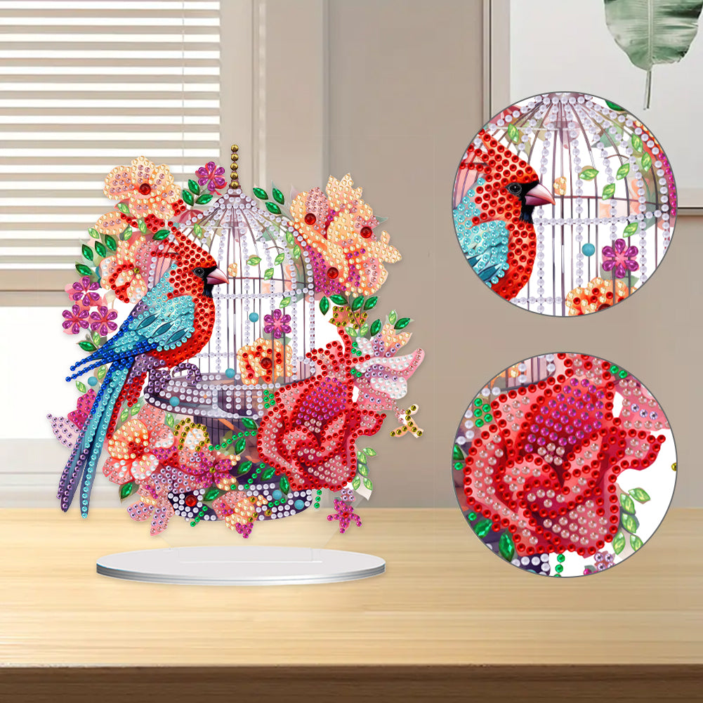 Acrylic Flowers Bird Cage Diamond Painting Tabletop Ornamen for Office Decor