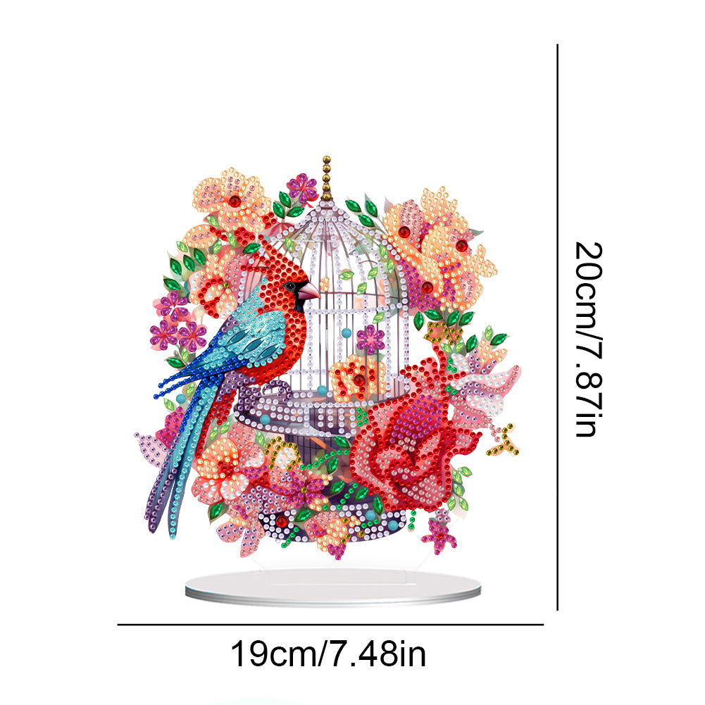 Acrylic Flowers Bird Cage Diamond Painting Tabletop Ornamen for Office Decor