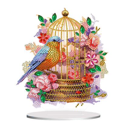 Acrylic Flowers Bird Cage Diamond Painting Tabletop Ornamen for Office Decor