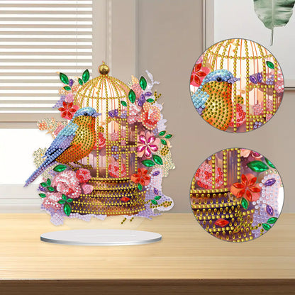 Acrylic Flowers Bird Cage Diamond Painting Tabletop Ornamen for Office Decor