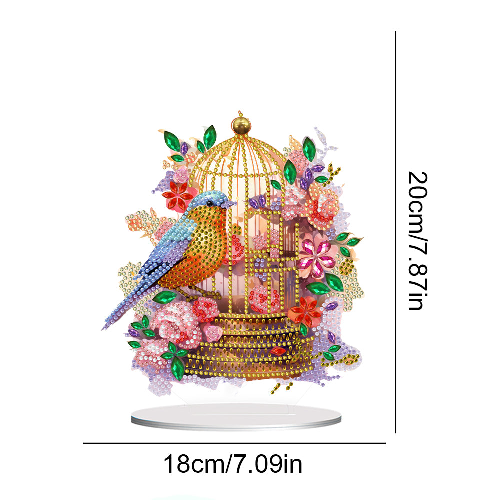 Acrylic Flowers Bird Cage Diamond Painting Tabletop Ornamen for Office Decor