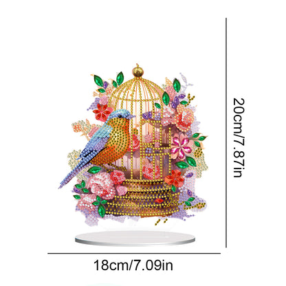 Acrylic Flowers Bird Cage Diamond Painting Tabletop Ornamen for Office Decor