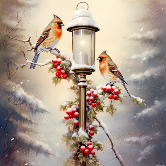 Street Light Bird - Full Round Drill Diamond Painting 30*30CM