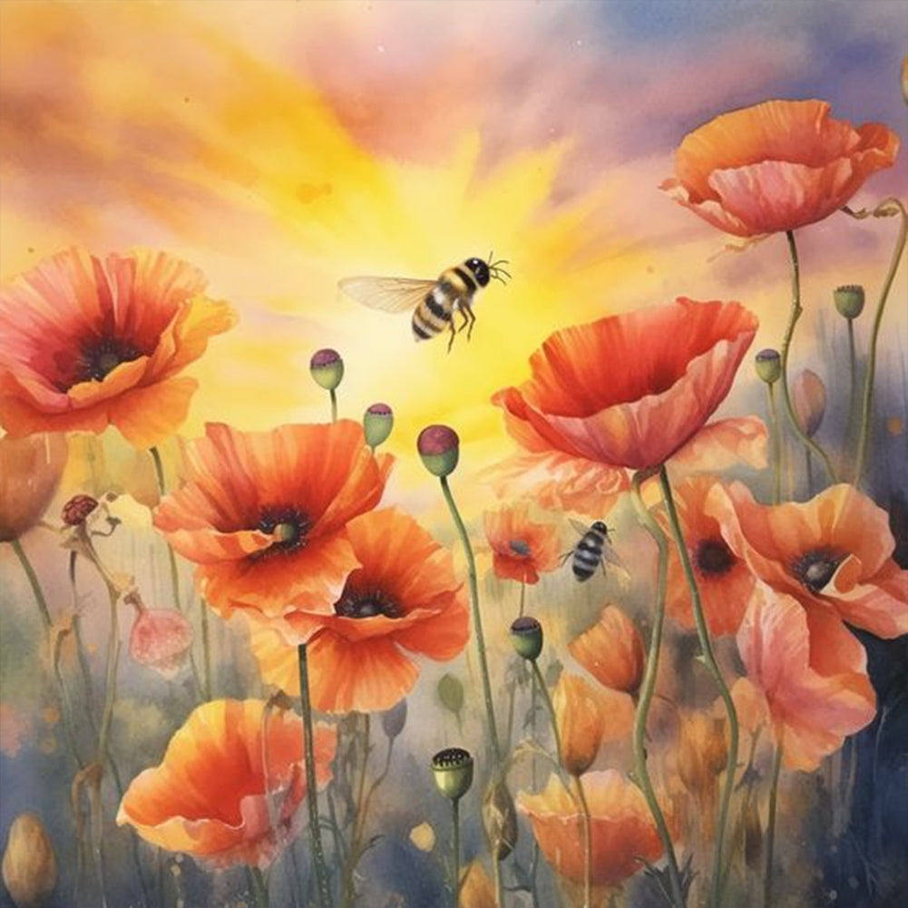 Poppy Flower - Full Round Drill Diamond Painting 30*30CM