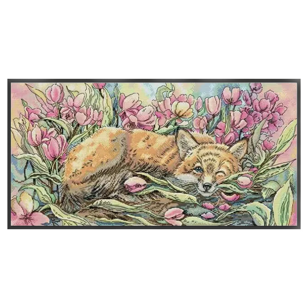 Fox In Flowers - 14CT Stamped Cross Stitch 59*32CM(Joy Sunday)