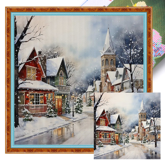 Winter House - 14CT Stamped Cross Stitch 50*50CM