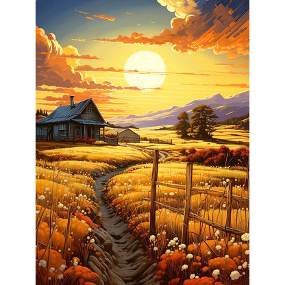 Wheat Field At Sunset - Full Round Drill Diamond Painting 30*40CM