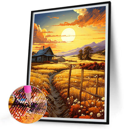 Wheat Field At Sunset - Full Round Drill Diamond Painting 30*40CM