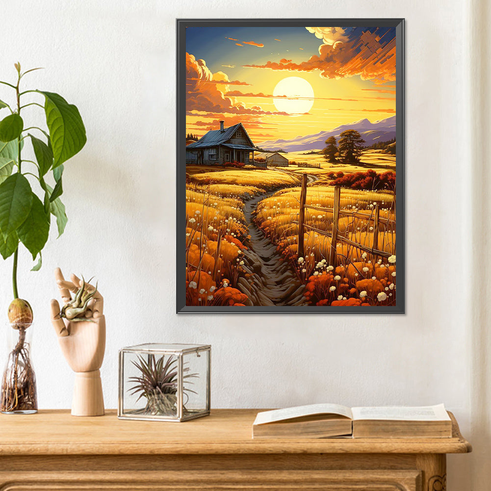 Wheat Field At Sunset - Full Round Drill Diamond Painting 30*40CM