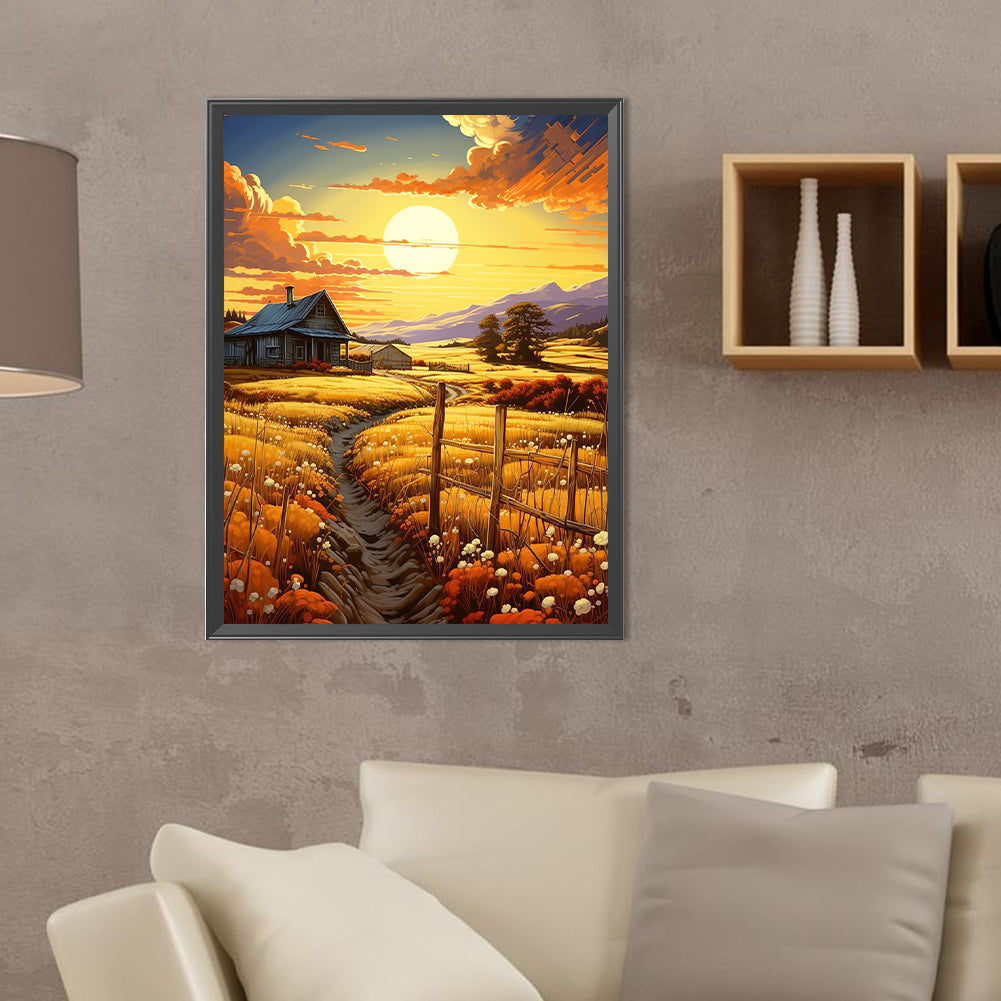 Wheat Field At Sunset - Full Round Drill Diamond Painting 30*40CM