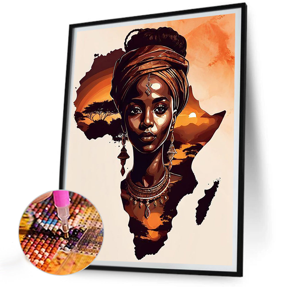 African Girl - Full Round Drill Diamond Painting 30*40CM