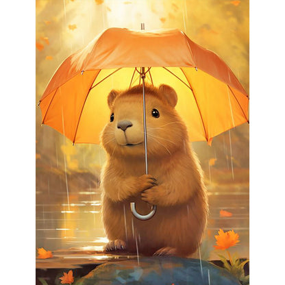 Capybara Holding An Umbrella - Full Round Drill Diamond Painting 30*40CM