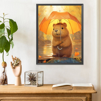 Capybara Holding An Umbrella - Full Round Drill Diamond Painting 30*40CM