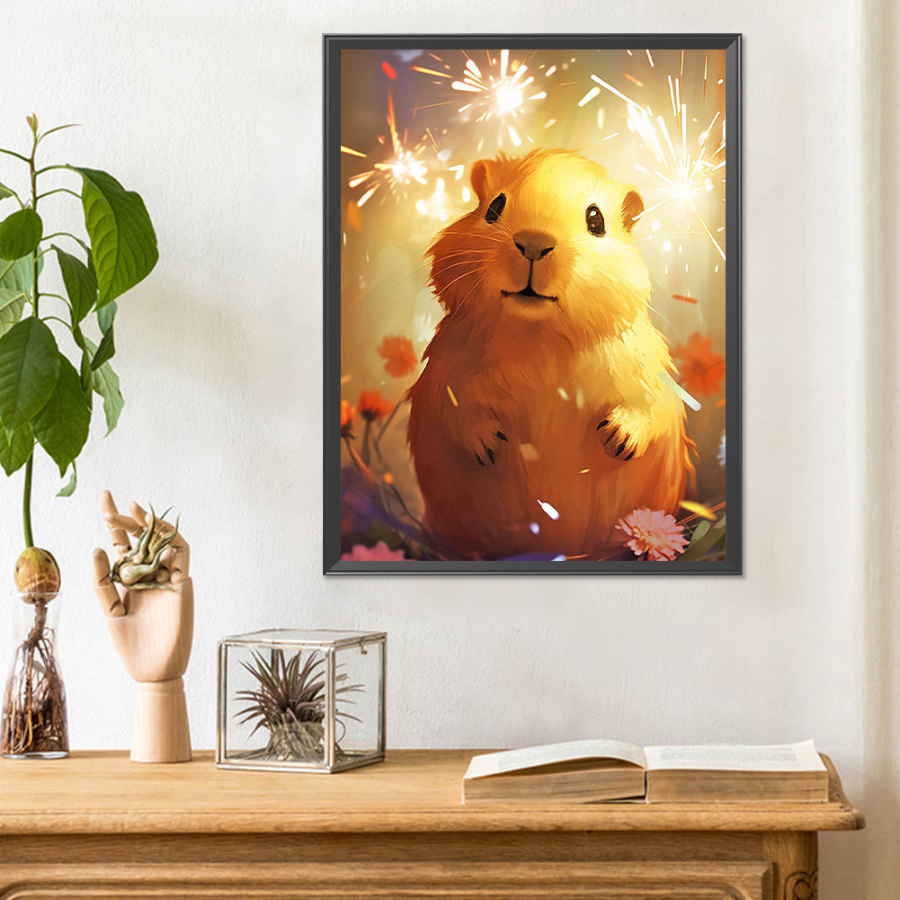 Capybara Under Fireworks - Full Round Drill Diamond Painting 30*40CM
