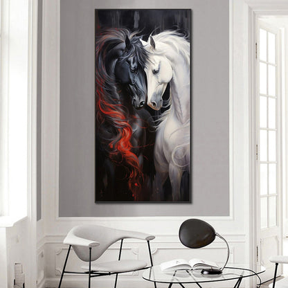 Black Horse White Horse - Full Round Drill Diamond Painting 40*80CM