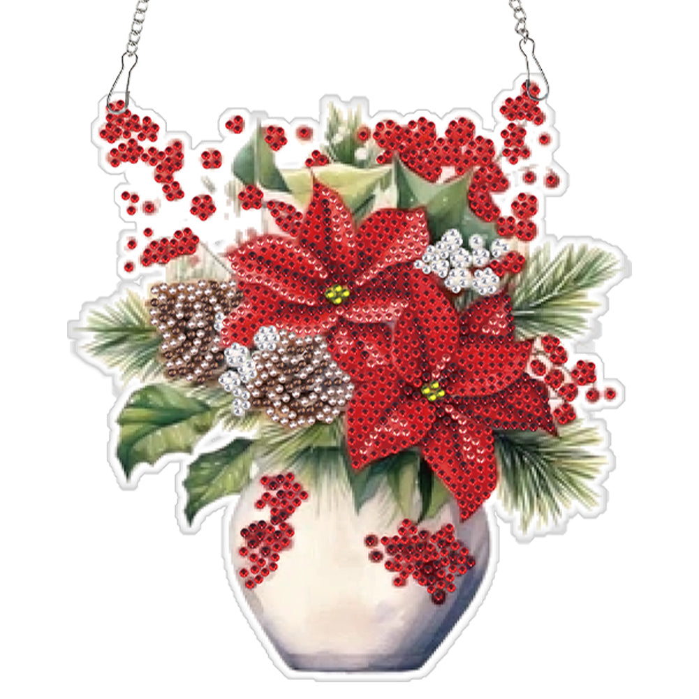 Acrylic Christmas Bouquet Single-Sided Diamond Painting Hanging Pendant 20x25cm