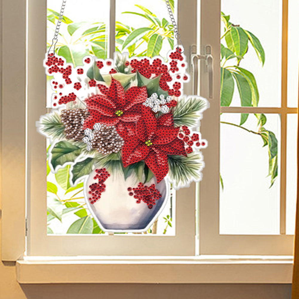 Acrylic Christmas Bouquet Single-Sided Diamond Painting Hanging Pendant 20x25cm