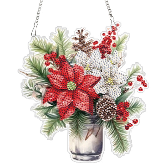 Acrylic Christmas Bouquet Single-Sided Diamond Painting Hanging Pendant 20x25cm