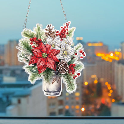 Acrylic Christmas Bouquet Single-Sided Diamond Painting Hanging Pendant 20x25cm