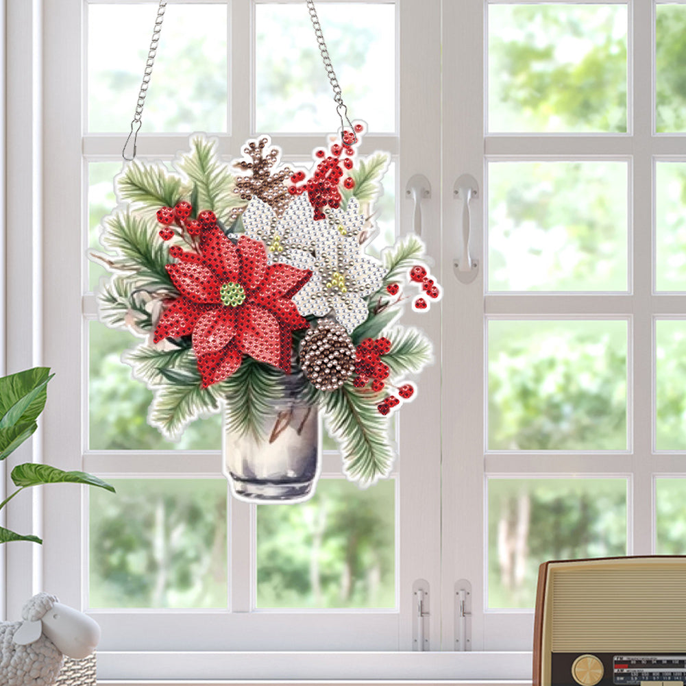 Acrylic Christmas Bouquet Single-Sided Diamond Painting Hanging Pendant 20x25cm