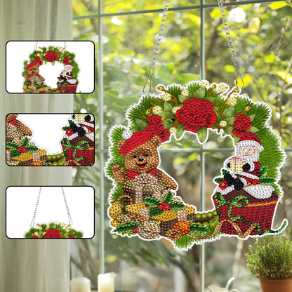 Acrylic Christmas Wreath Single-Sided Round DIY Diamond Painting Hanging Pendant