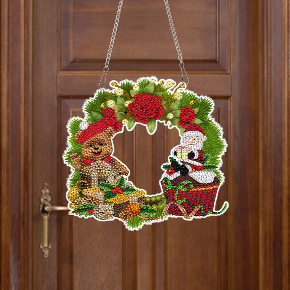 Acrylic Christmas Wreath Single-Sided Round DIY Diamond Painting Hanging Pendant