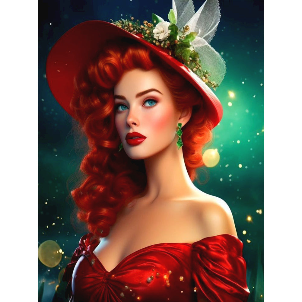Elegant Red-Haired Woman - Full Round Drill Diamond Painting 30*40CM