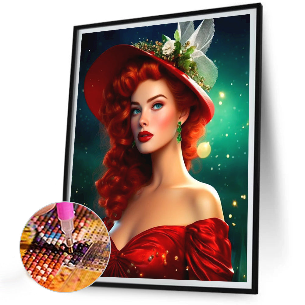 Elegant Red-Haired Woman - Full Round Drill Diamond Painting 30*40CM
