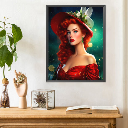 Elegant Red-Haired Woman - Full Round Drill Diamond Painting 30*40CM