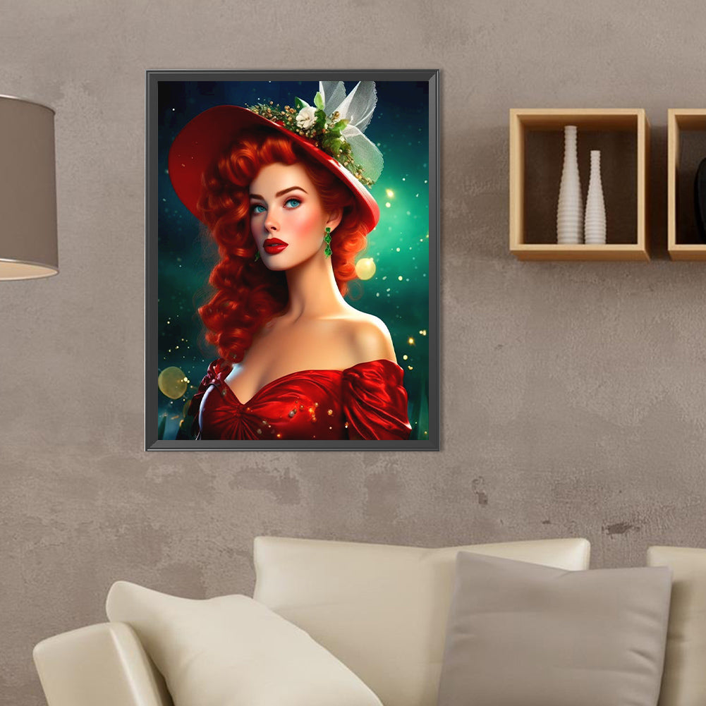 Elegant Red-Haired Woman - Full Round Drill Diamond Painting 30*40CM