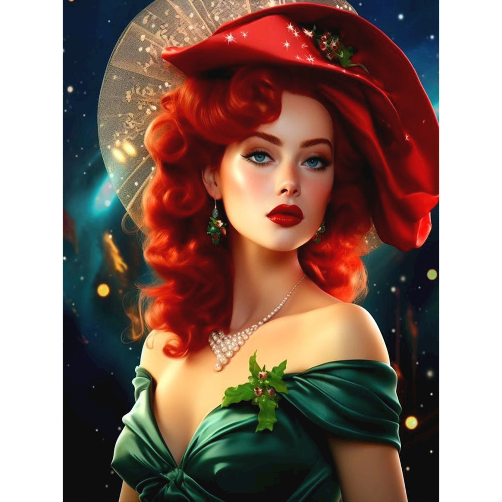 Elegant Red-Haired Woman - Full Round Drill Diamond Painting 30*40CM