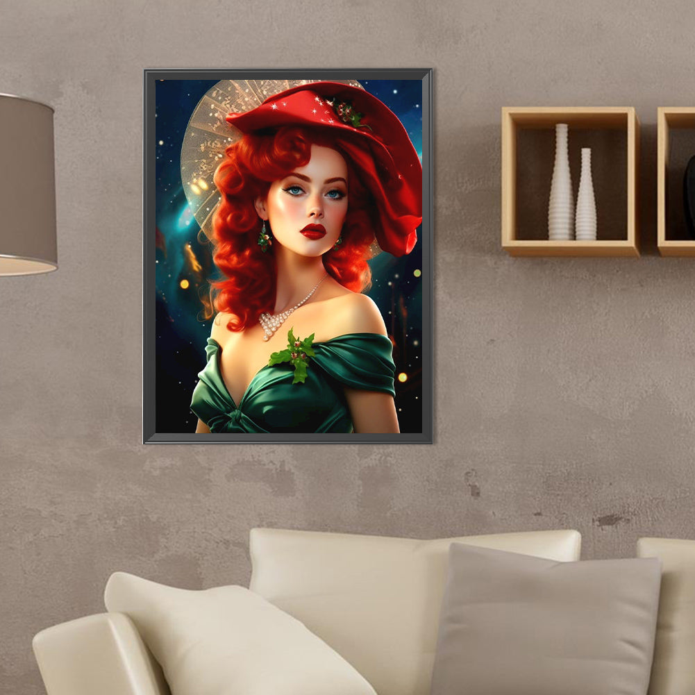 Elegant Red-Haired Woman - Full Round Drill Diamond Painting 30*40CM