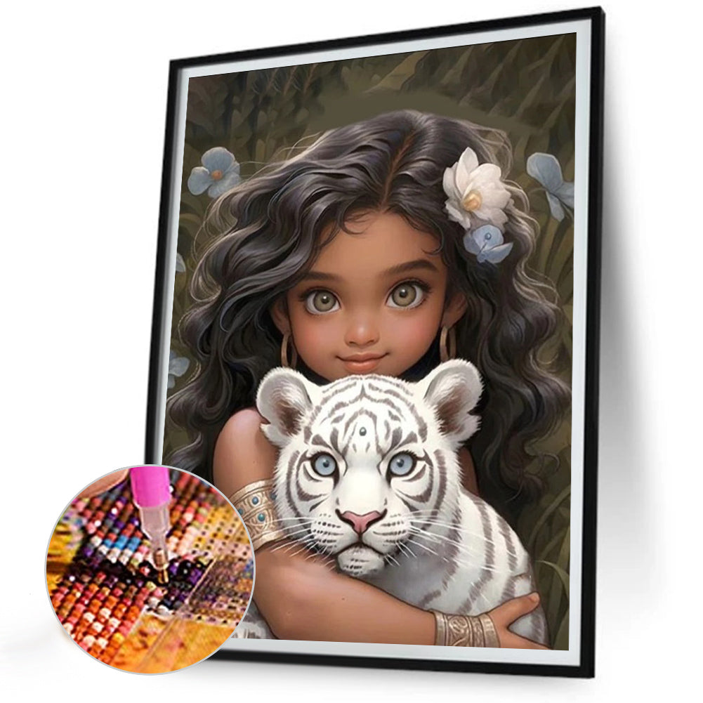 Curly Hair Big Eyed Girl - Full Round Drill Diamond Painting 30*40CM