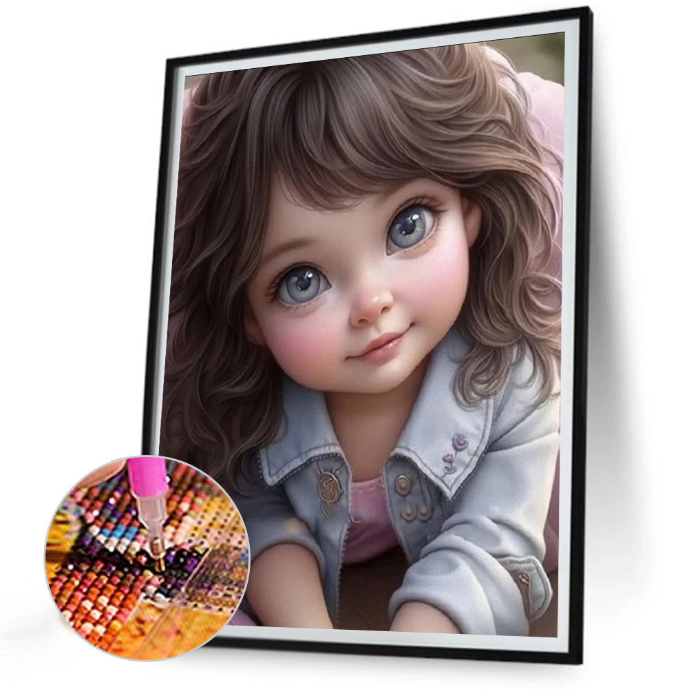 Curly Hair Big Eyed Girl - Full Round Drill Diamond Painting 30*40CM