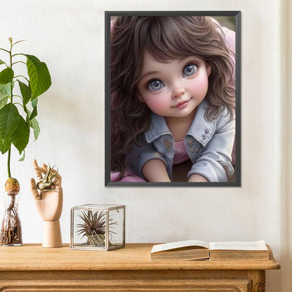 Curly Hair Big Eyed Girl - Full Round Drill Diamond Painting 30*40CM