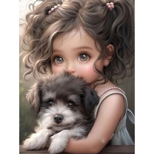 Curly Hair Big Eyed Girl - Full Round Drill Diamond Painting 30*40CM