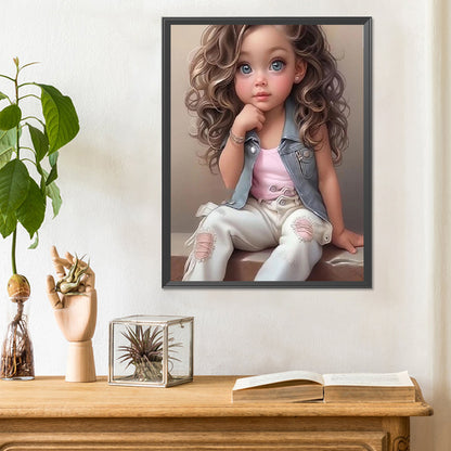 Curly Hair Big Eyed Girl - Full Round Drill Diamond Painting 30*40CM